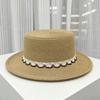 Xiaoxiangfeng Lace Ribbon Flat Top Hat Women's Summer Sun Protection Straw Hat Seaside Vacation Visor Beach Hat Tide Top Hat