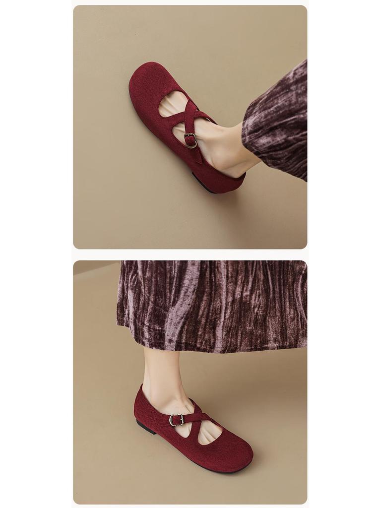 Vintage Round Toe Cross Strap Mary Jane Ballet Flats for Women