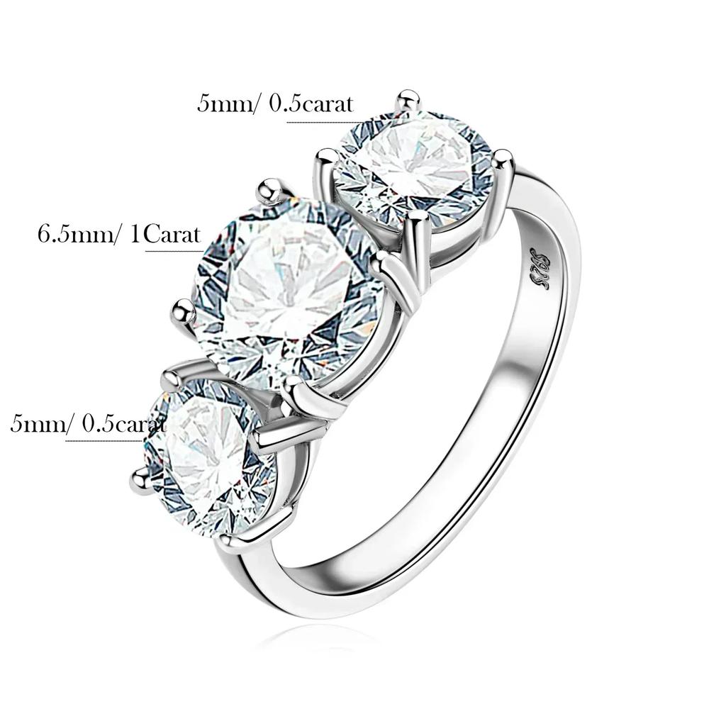 4Carat Moissanite Diamond Engagement Ring with Certificates 925 Silver Three-Stone Wedding Band for Women Fine Jewerlry