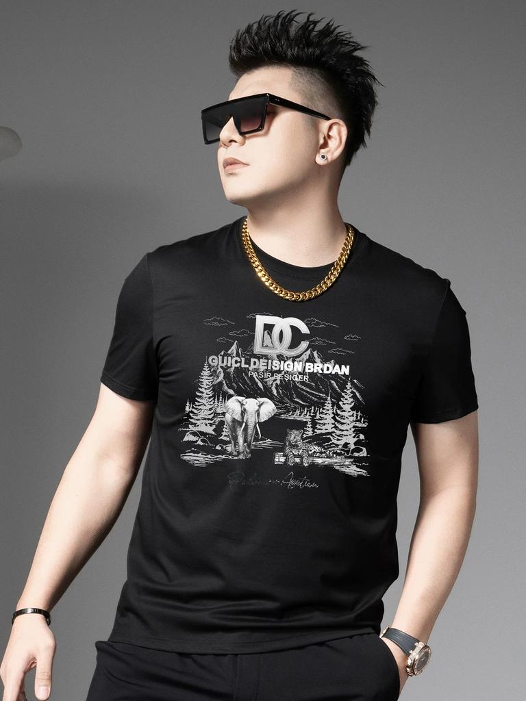 European Goods 2025 Summer New Style American Trendy Brand Printed Half-Sleeved T-Shirt Fashionable Round Neck Top Men's Short-Sleeved T-Shirt