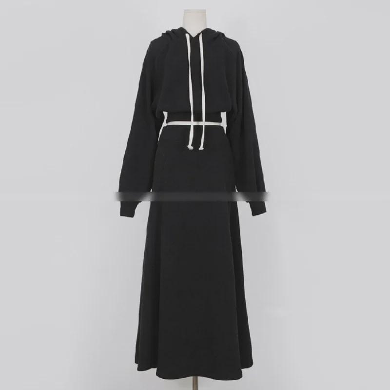 2024 Pink Loose Long-Sleeve Hoodie & High Waist Skirt Set