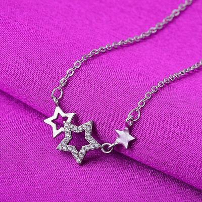 Trendy Silver-Plated Clavicle Necklace with Stone Stars - Cute Korean Jewelry, Perfect Birthday Gift