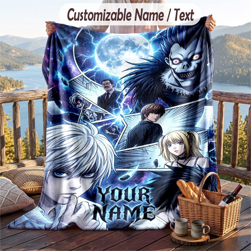 Personalized Flannel Throw Blanket,Death Note Custom Printed Name, Cozy Plush Blanket For Home Use