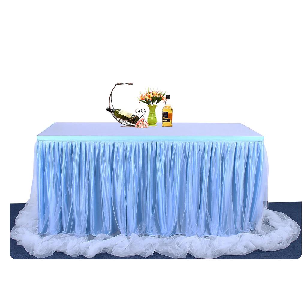 Tulle table skirt high-end gold-rimmed mesh wedding New Year's party decoration hotel supplies mesh table skirt table cover