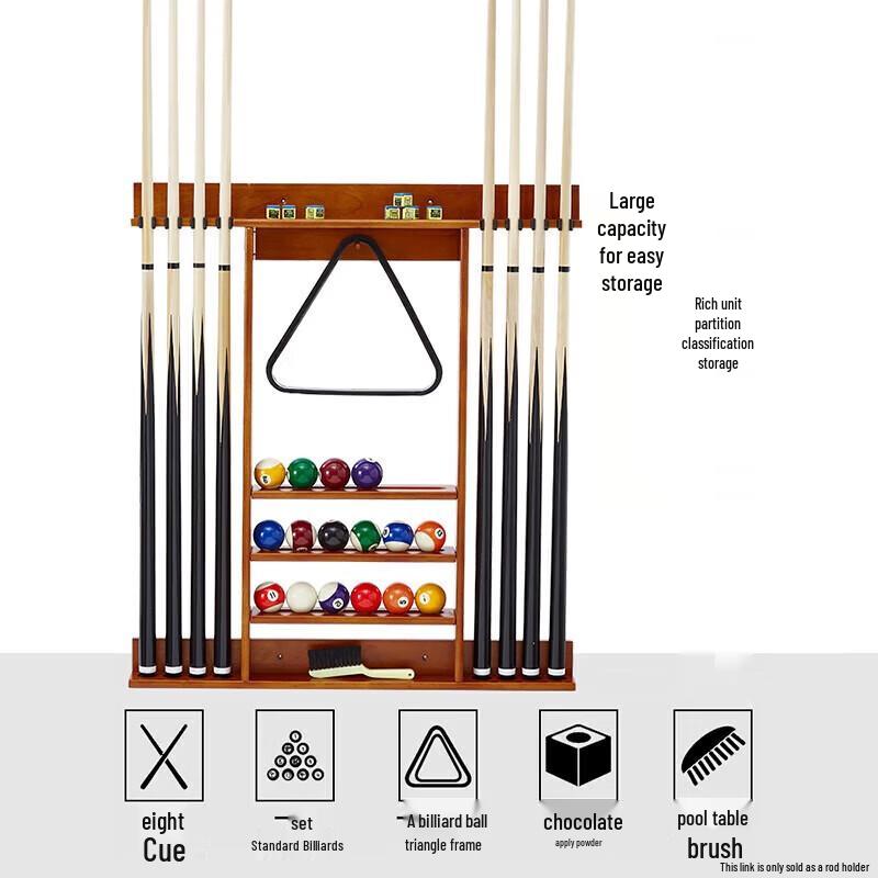 Wall-Mounted 8-Hole Billiard Cue Rack