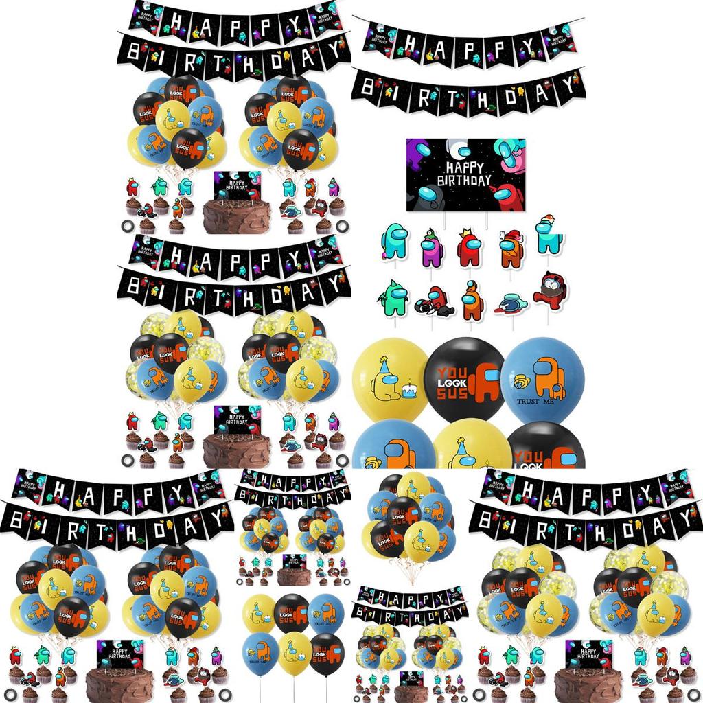 Party Theme Birthday Decoration Supplies Set Banner Balloon Cake Insert