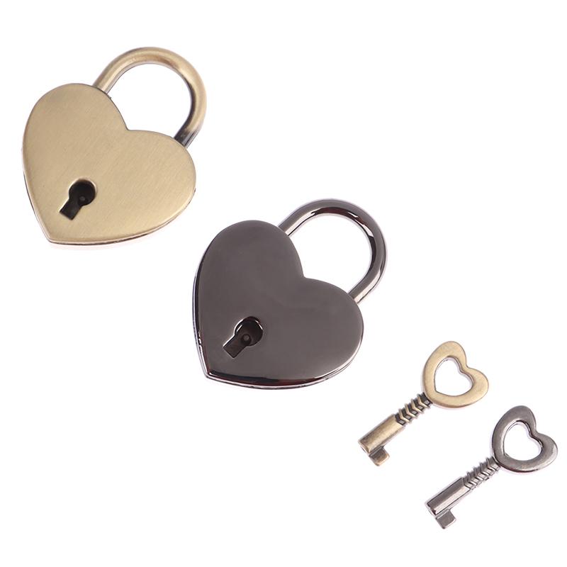 Cadenas Mini en Métal Vintage en Forme de Cœur pour Sac Valise Boîte à Bagages Serrure à Clé Avec Clé