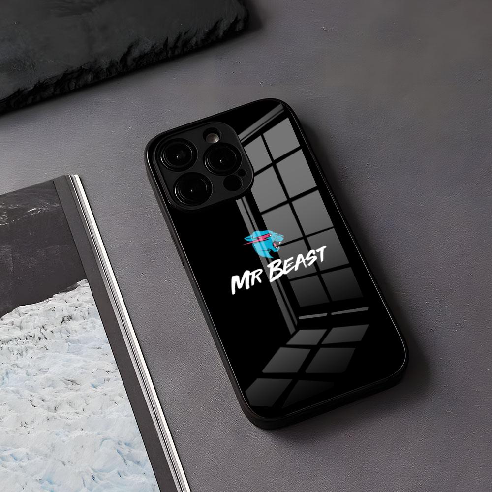 M-Mr Beasts Obal na telefon Pro IPhone 17 Air 16 E Pro Max 15 14 13 Mini 12 Pro 11 Max Plus Černý skleněný kryt
