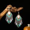 Ethnic Style Drop Oil Rhombus Earrings for Women Vintage Elegant Silver Color Metal Water Drop Earring Female Jewelry