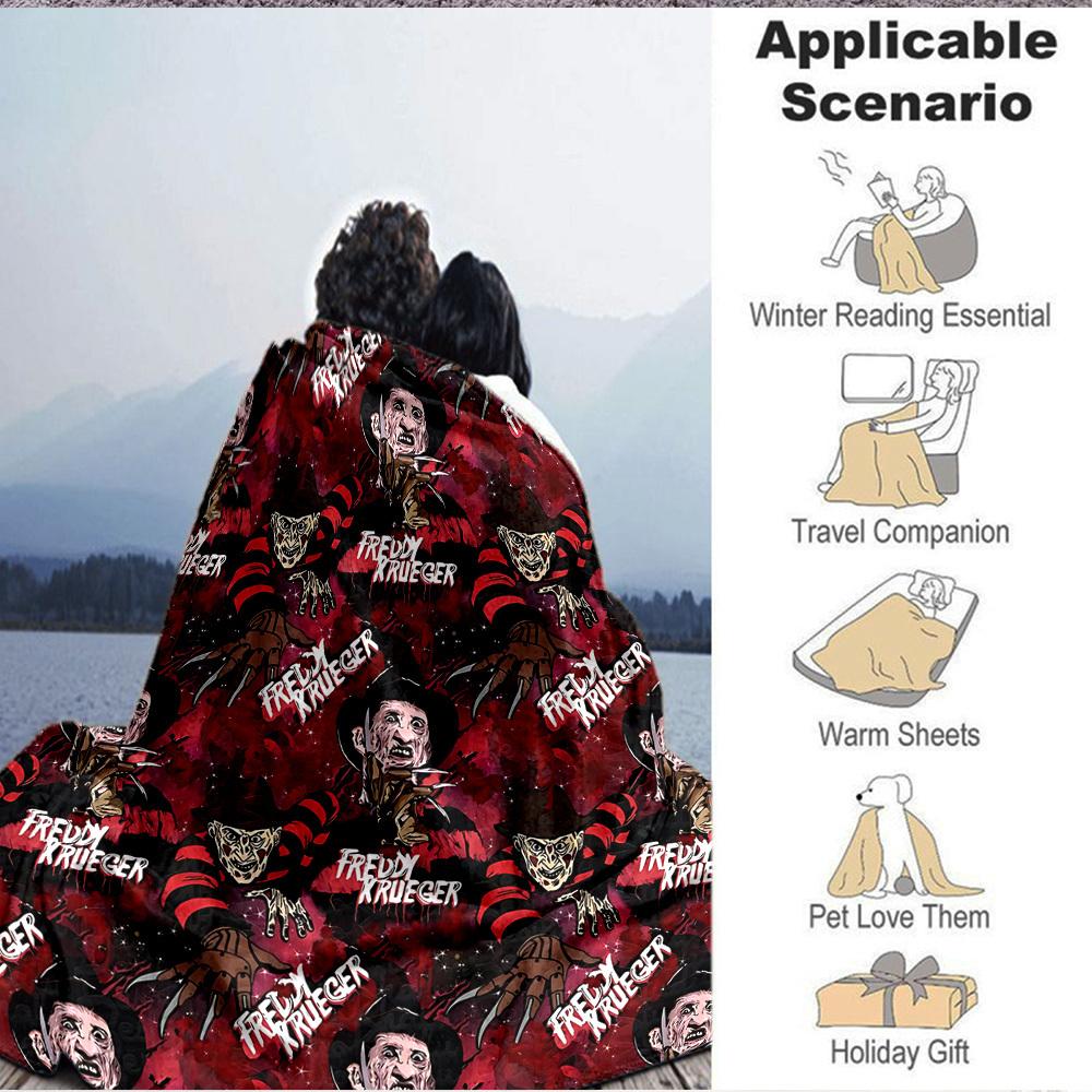 1pc A Nightmare on Elm Street Flannel Throw Blanket - HD Printed Lightweight Soft Warm All-Season Blanket for Sofa, Bed, Travel, Camping 080