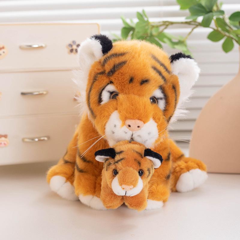 

Adorable Realistic White Tiger Mother and Cub Plush Toy - Soothing Cloth Doll for Children 23 cm