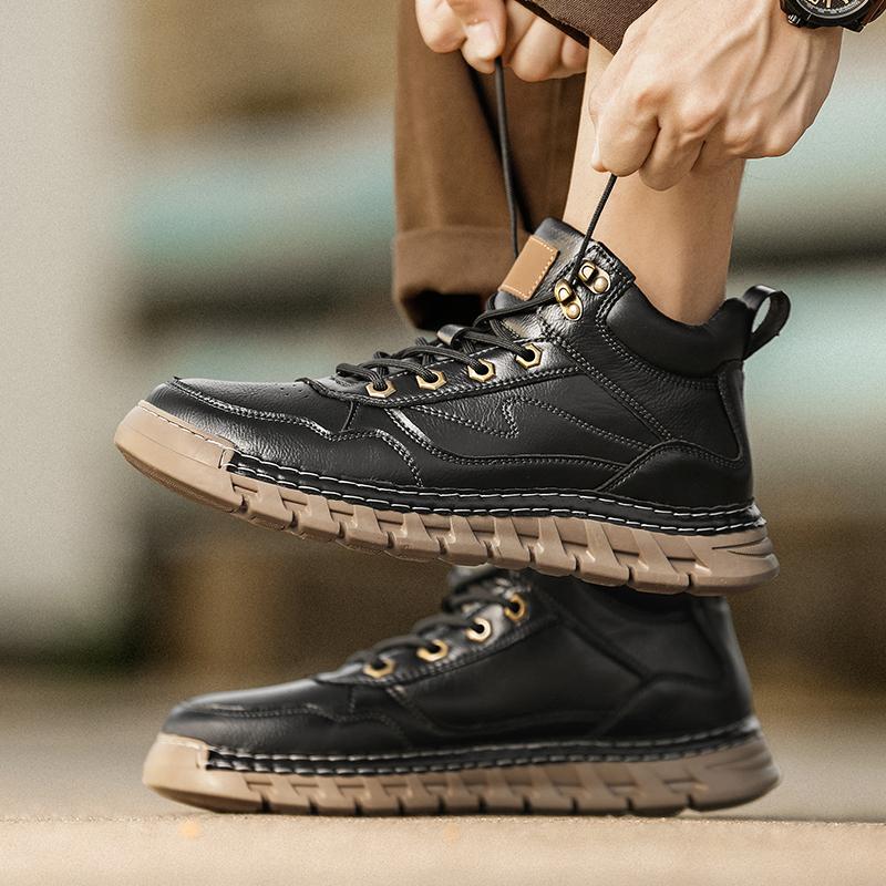 Men's High-top Casual Leather Shoes Handmade Plush Shoes Casual Shoes Autumn and Winter Plus Size 39-47