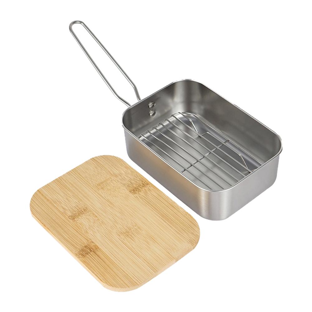 Outdoor Outing Lunch Box Camping Stainless Steel Bento Box Travel Hiking Foldable Portable Handle Cooking Tableware lunch box#0