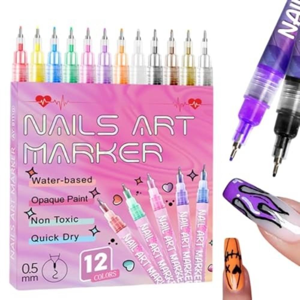 Waterproof Nails Art Marker Pens Fine Tip Acrylic Paint Pen 3D Nail Polish Pen  for DIY Nail Art