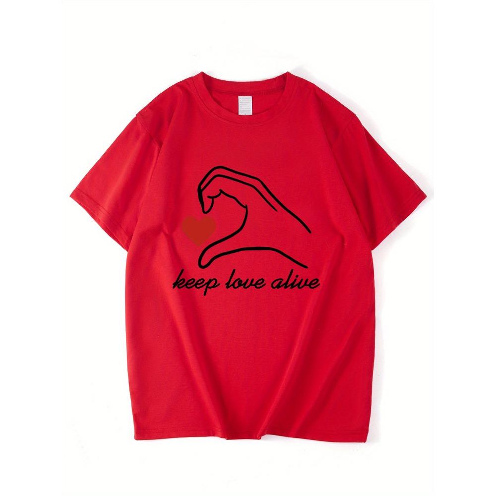 Heart Graphic Lightweight Breathable Polyester Valentine Couple T-Shirt - Black with White Clothes