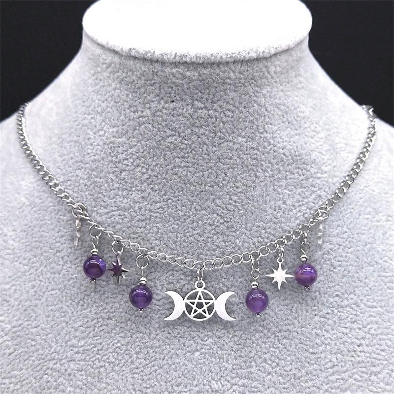 Witch Triple Moon Goddess Pentagram Necklace Women's Jewelry Accessories