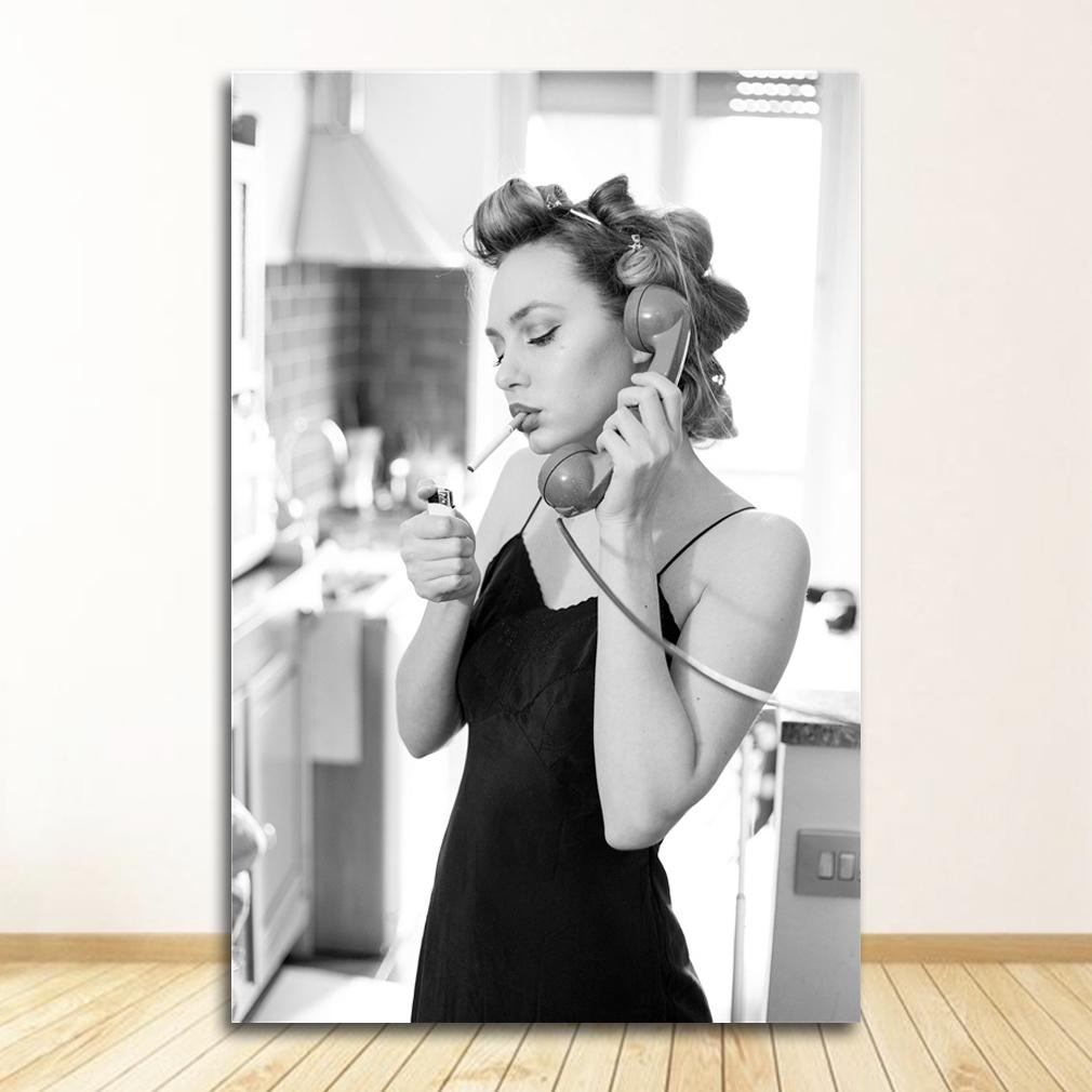 Black & White Picture Fashion Home Decor Poster Sexy Girls Canvas Print Surf Wall Art Smoking Painting