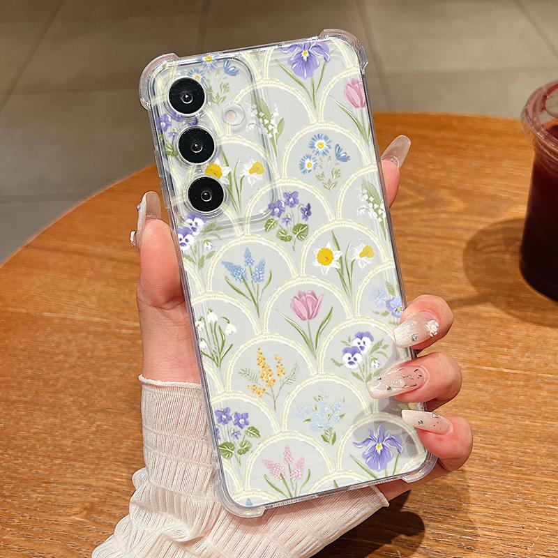 Blumenmuster Handyhülle Für Samsung Galaxy S26 S25 S24 S23 Ultra S22 S26 Plus S21 S24 S25 FE Transparent Stoßfest Weiche Abdeckung