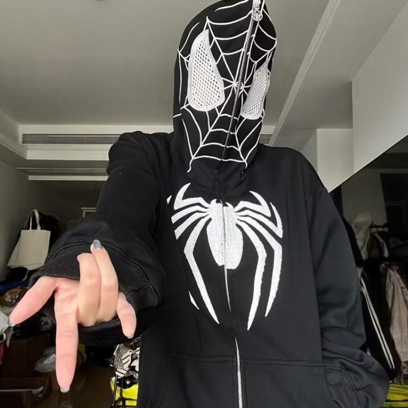 American Retro Spider-Man Hooded Zip Sweatshirt Streetwear Couple Jacket Teens