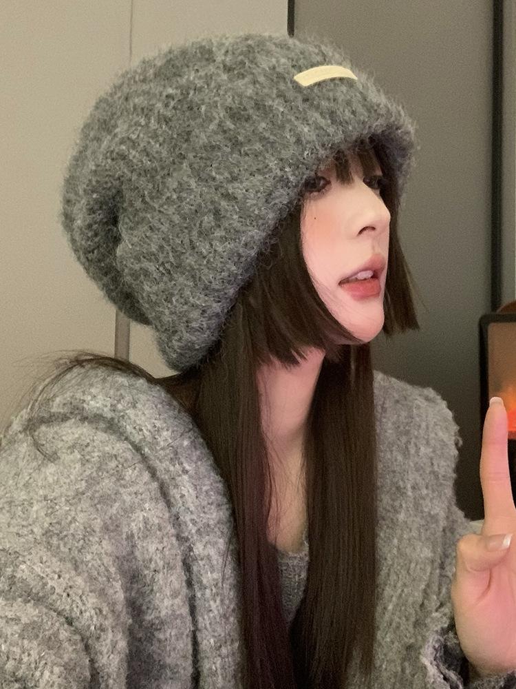 Fleece Autumn and Winter Wool Stacking Hat Big Head Circumference Versatile Casual Cold Hat Warm Hat Couple Ear Protection Knitted Hat
