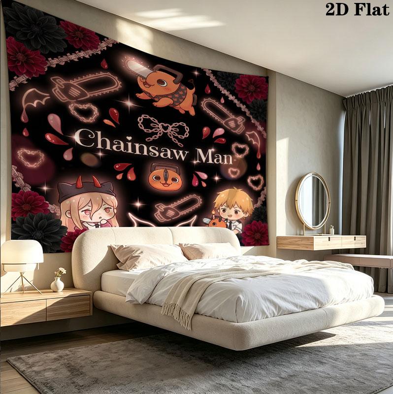 Tapestry Ścienne Chainsaw Man Estetyczna Dekoracja Ścienna Drukowany Materiał Koc Dekoracyjne Tapiserie Do Sypialni Salonu Wystrój Domu