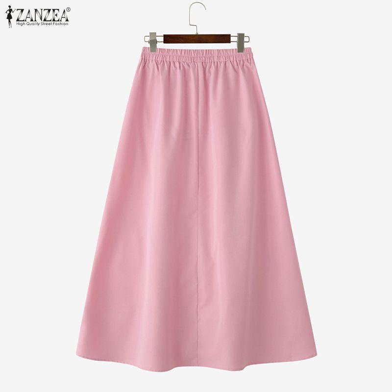 ZANZEA Saias longas soltas de cintura elástica casual feminina