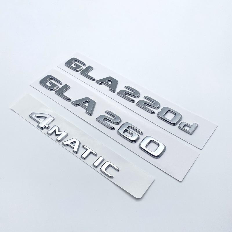 3D černé stříbrné písmena GLA180 GLA200 GLA220d GLA250 GLA260 4Matic emblém pro Mercedes Benz X156 H247 Samolepka na kufr auta