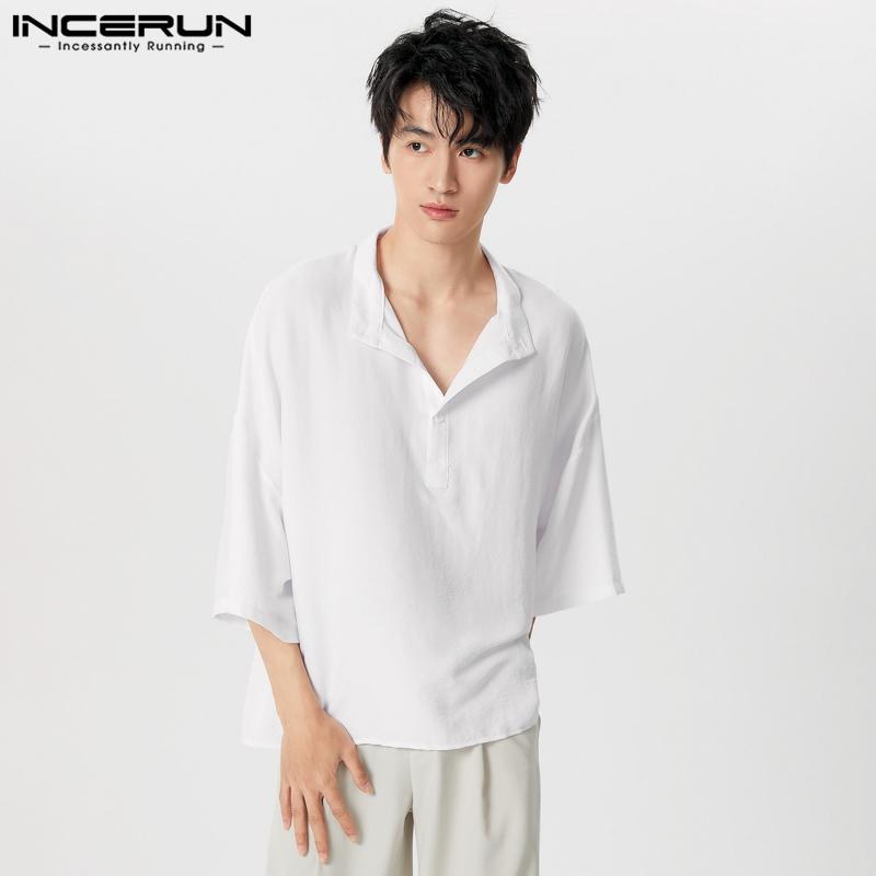 INCERUN Herren 3/4 Ärmel Henley Shirts Stehkragen Casual Tops