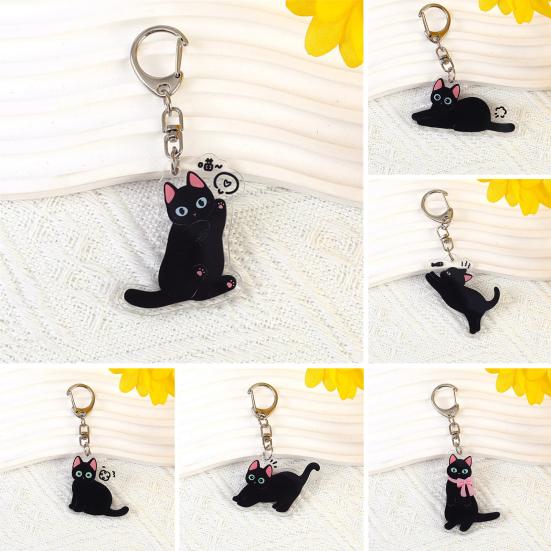 2D Flat Acrylic Cat Charm Keychain Pendant Black Cat Hanging Decoration Car