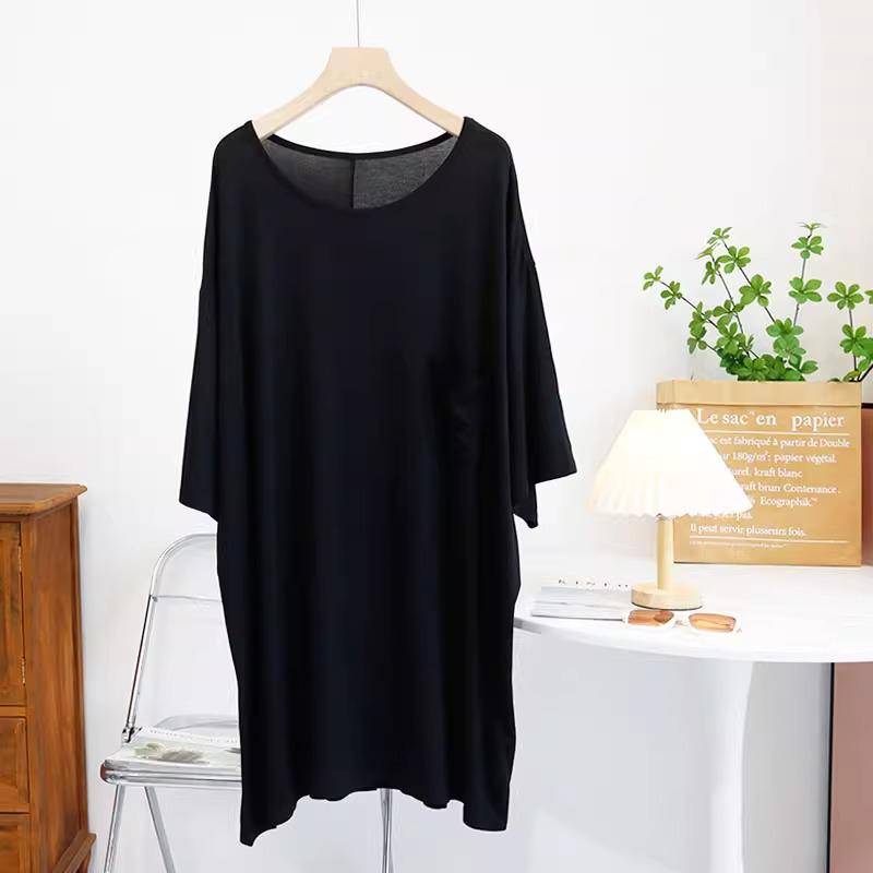 

Женское летнее платье модал большого размера: Свободный крой, Большой круглый вырез, Ночная сорочка средней длины, Стиль для беременных XXL