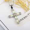 Opal Cross Pendant Necklace Women Copper Chain With White Blue Rose Gold Gemstone 45cm5cm Adjustable Geometric Design