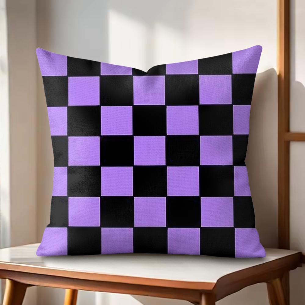 Classic Checkered Square Cushion Cover Natural Linen Organic Fabric DoubleSided Printing Couch Pillow Covers Home Decor