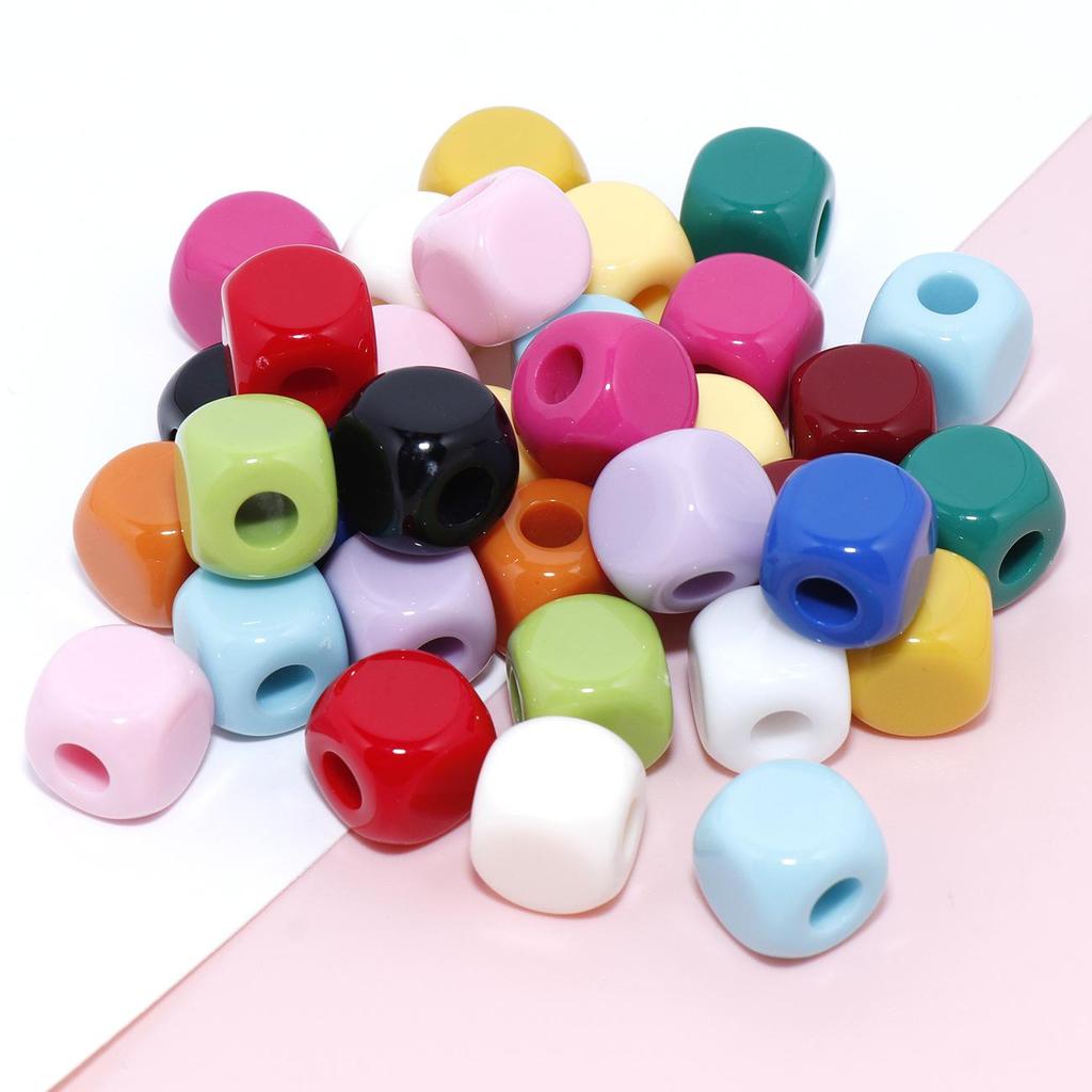 Acrylic 12mm Square Block with Rounded Corners and Straight Hole for DIY Bracelet, Hair Tie, Ornament, Phone Chain, and Card Accessories.