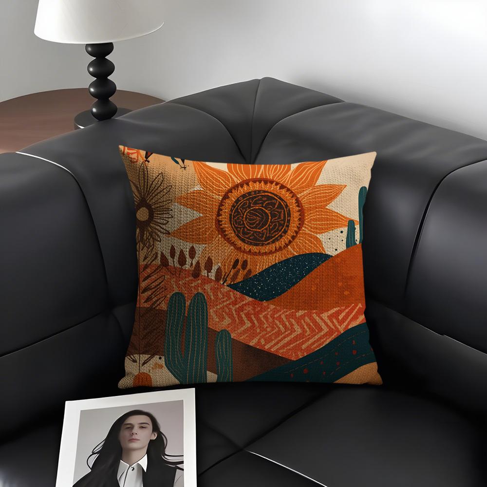 Bohemian Style Cushion Cover Natural Linen Organic Fabric Double-Sided Printing Sofa Home Decor Gift Pillow Case