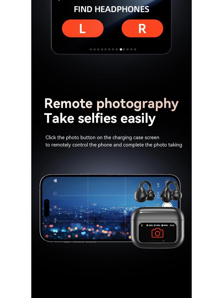 Cross-border AI Wireless Ear Clip Bluetooth Headset with Touch Display and Long Battery Life.