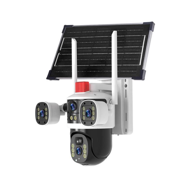 Triple-Lens Solar Surveillance Camera with Remote Two-Way Intercom and HD Mobile Phone Connectivity for Outdoor Use