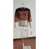 Women's Autumn And Winter Long Sleeved Striped Fur Round Neck Knitted Pullover Top Sweater