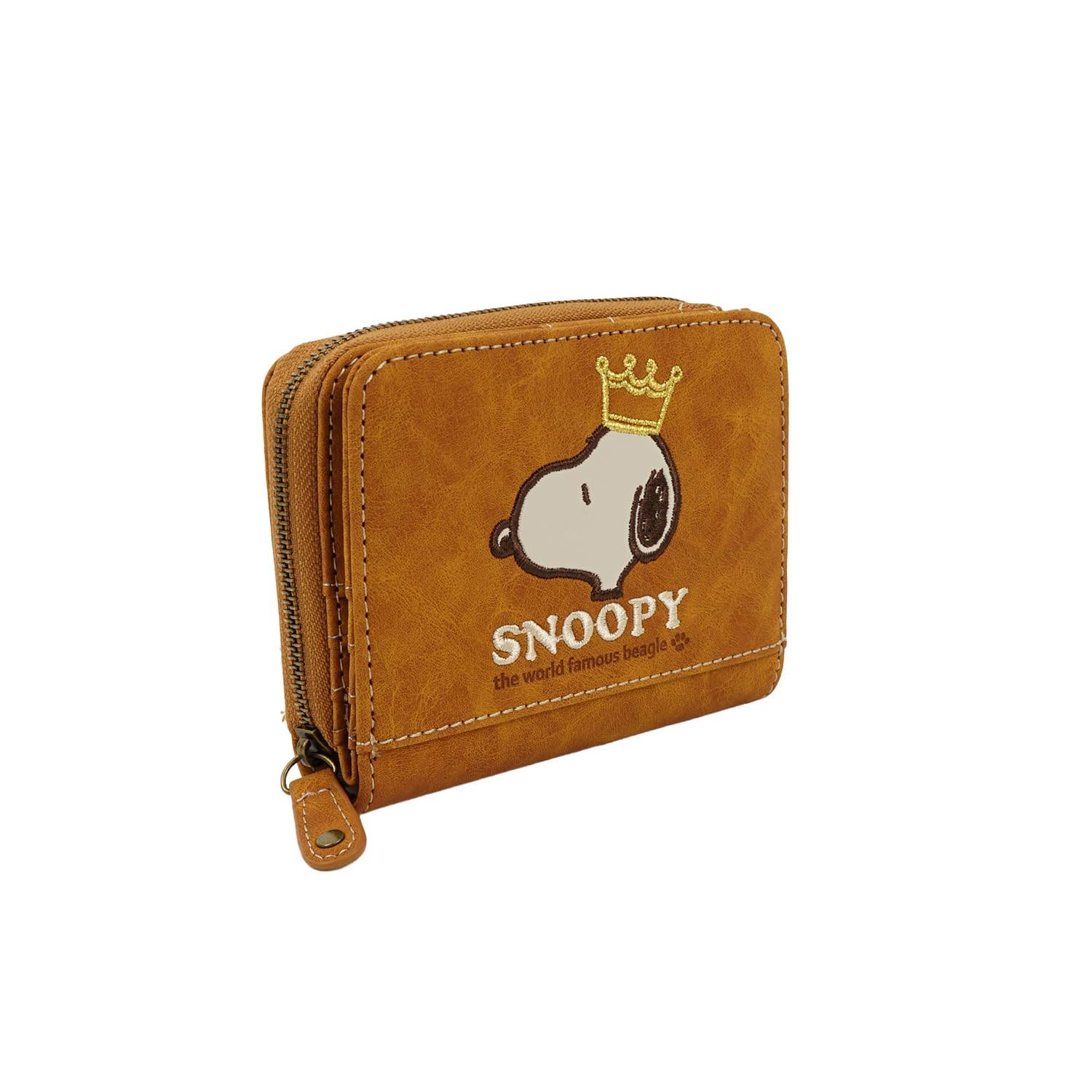 

Складна гаманець Snoopy з популярним персонажем Snoopy та вишитою короною, дизайн на блискавці для жінок, (Жовтий)