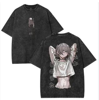 Japanese Hot Anime CALL OF THE NIGHT Washed Tees Oversized High Quality Unisex Hot Product Washed Retro Fashion Couples Classic