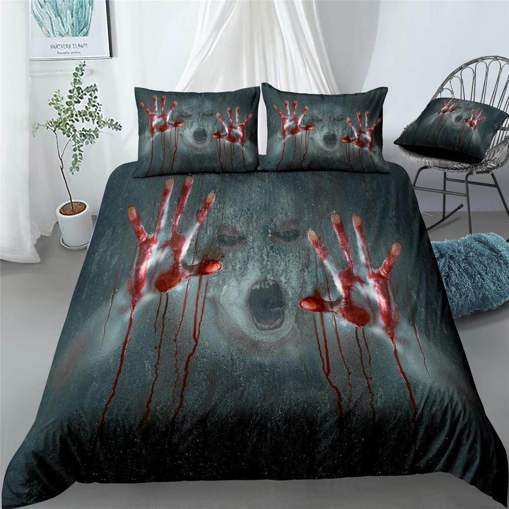 Scary Horror Movie Duvet Cover Set Dark Terror Killer Bloody Bedding Set Horrible Halloween Quilt Cover Single/Double/King Size