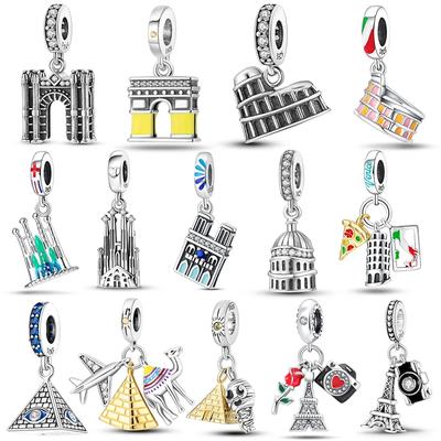 Copper Arc De Triomphe Colosseum Eiffel Tower Church Luminous Charms Bead Fit Brand 3Mm Original Bracelets Diy Gift