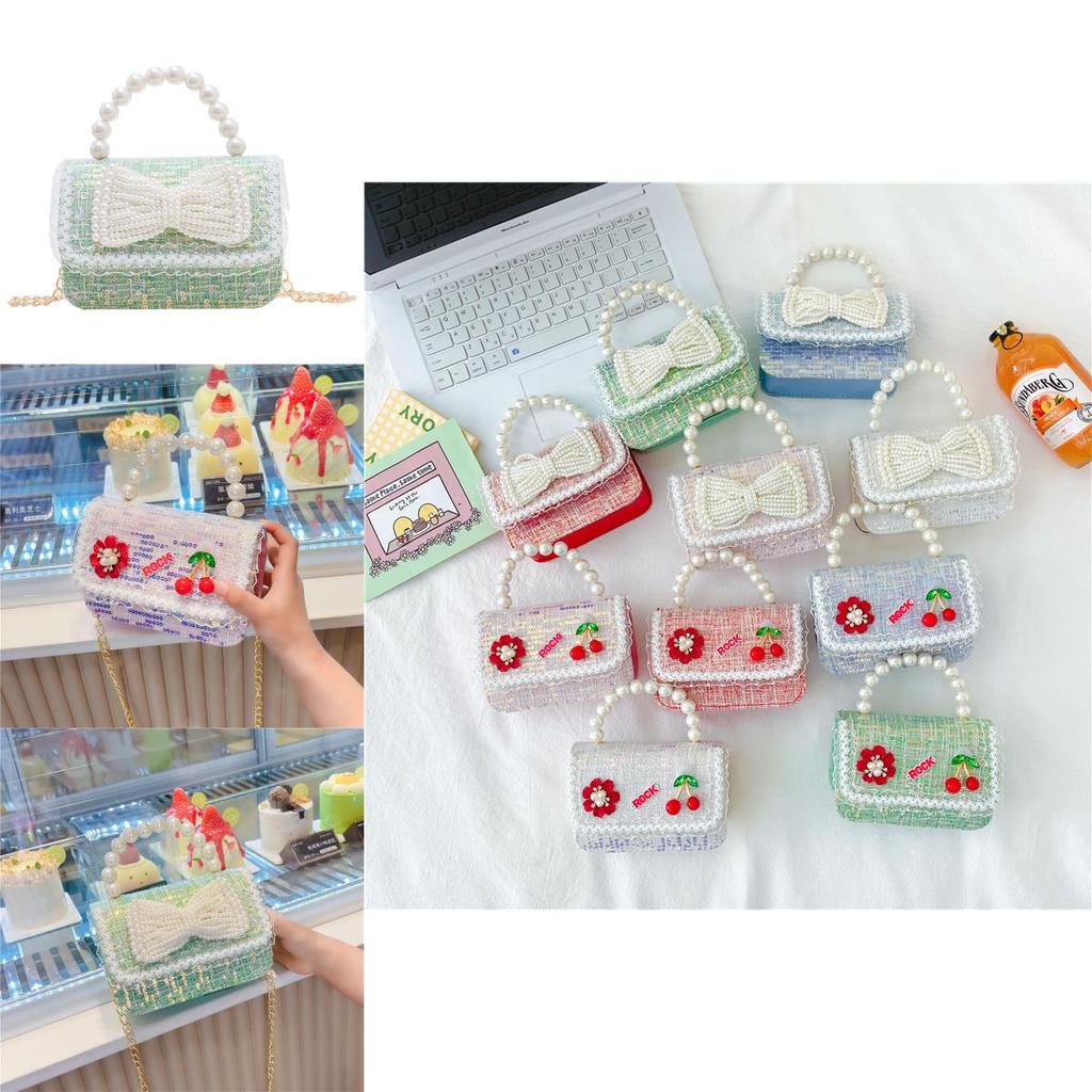 Adorable Children's Princess Pearl Mini Shoulder Bag With Cartoon Bow Design