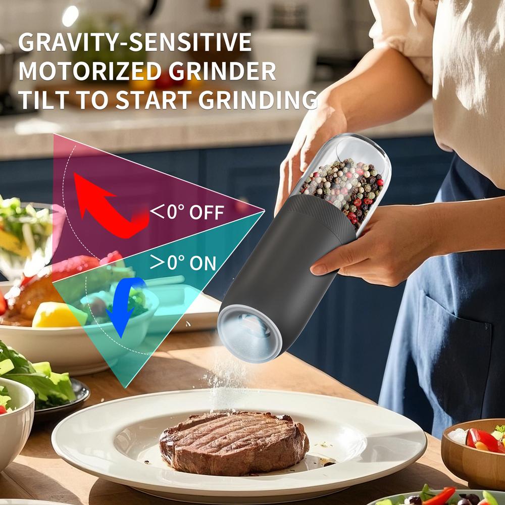 176ml Gravity Electric Salt and Pepper Grinder Set Automatic Shakers Mill Grinder Adjustable Coarseness One Hand Operation