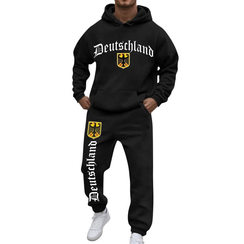 Mens Hooded Sweatshirt Pants Set Slim Fit Casual Sportswear Two Piece Outfit