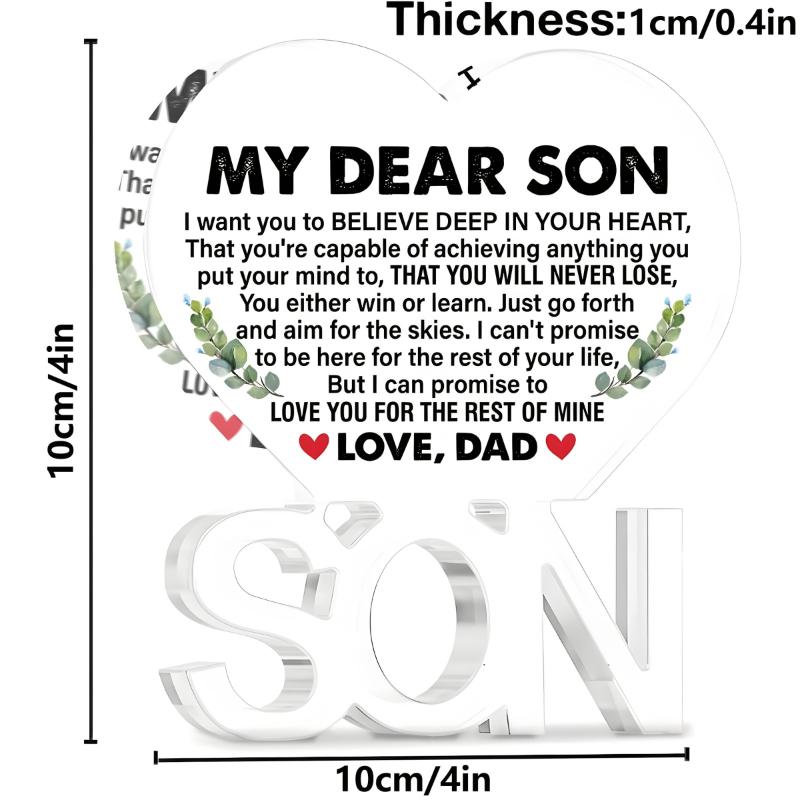  1pc Heart-Shaped Acrylic Plaque for Son From Dad - Engraved Inspirational Message, Contemporary Sentimental Gift for Christmas, Birthday, Graduation 
