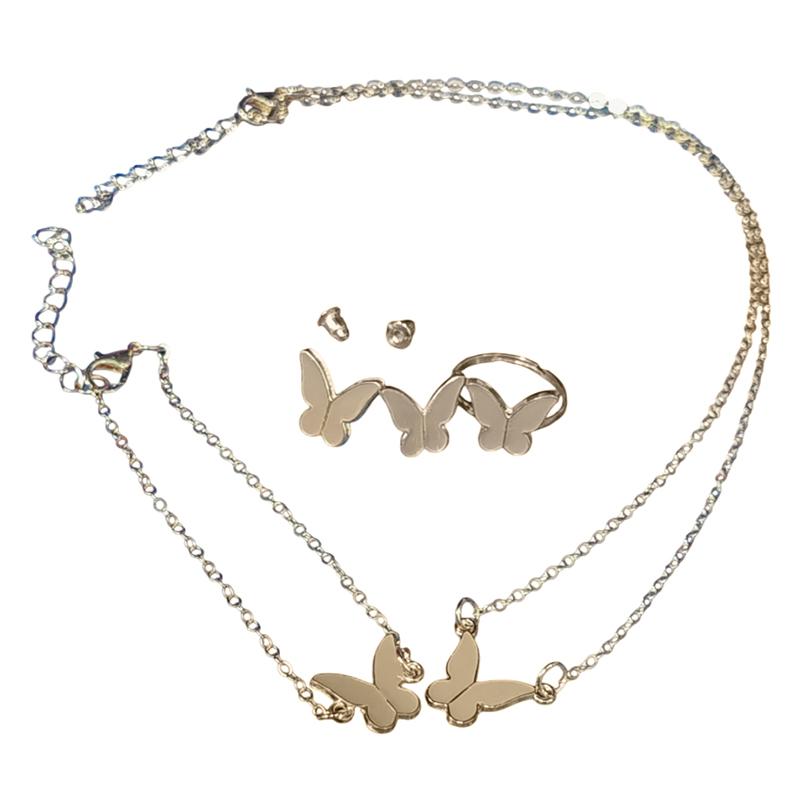 1Set Fashion Exquisite Simple Versatile Butterfly Necklace Bracelet Earrings Ring For Women Girls Wedding Party Jewelry Set