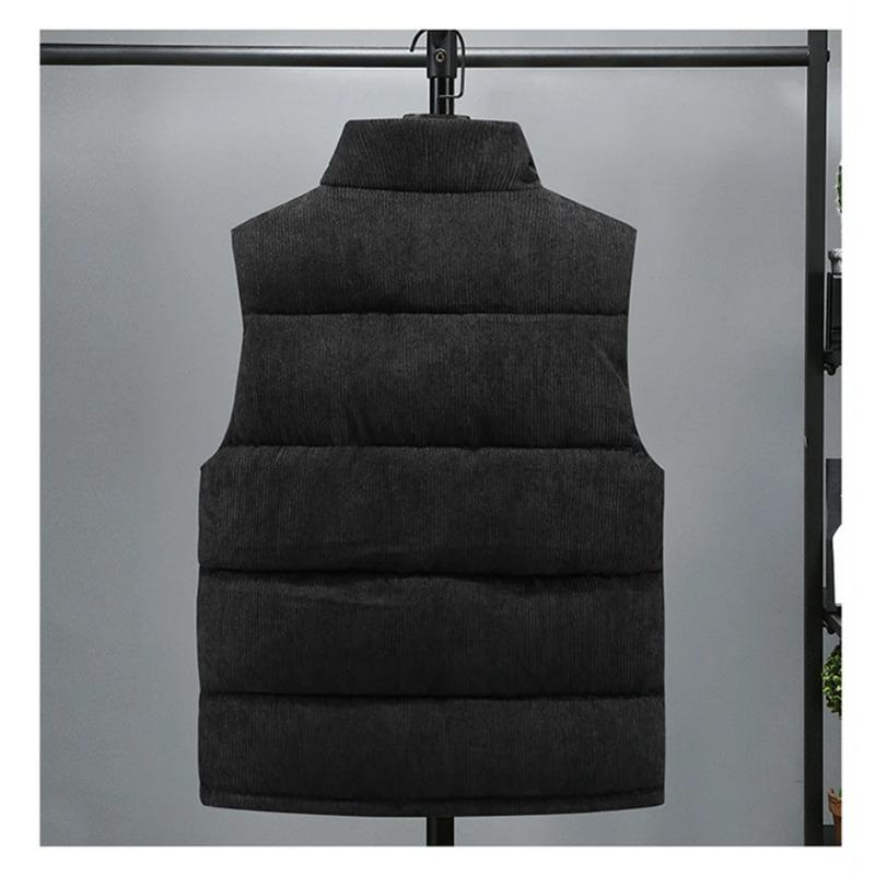 New Vest Jacket Men's Autumn Winter Warm Sleeveless Coat Stand Collar Padded Waistcoat Corduroy Work Wear Male Clothes 5XL
