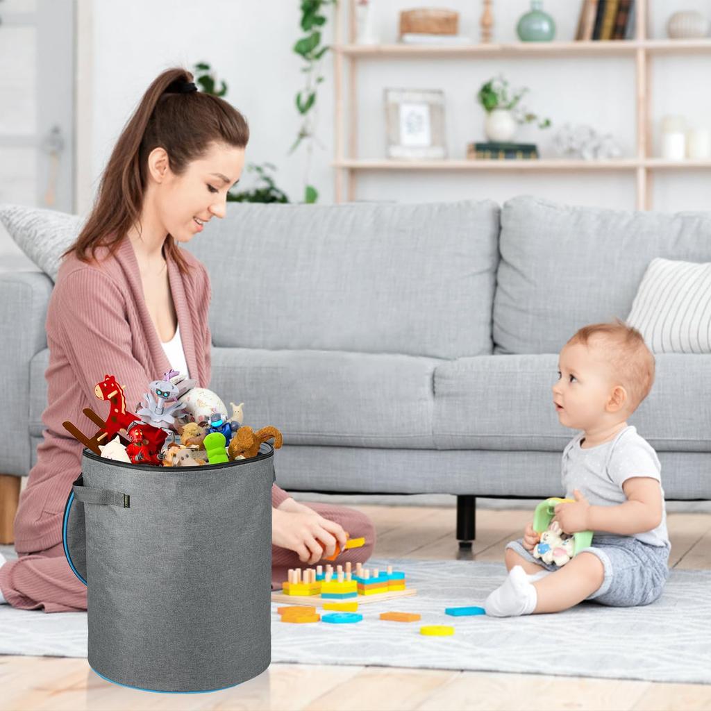 LANDICI Toy Storage Box + Play Mat Children's Toy Storage, Foldable, Toy Storage Bag, Diameter 140cm, Lego Mat, Baby Toy Storage Bag, Block Storage,