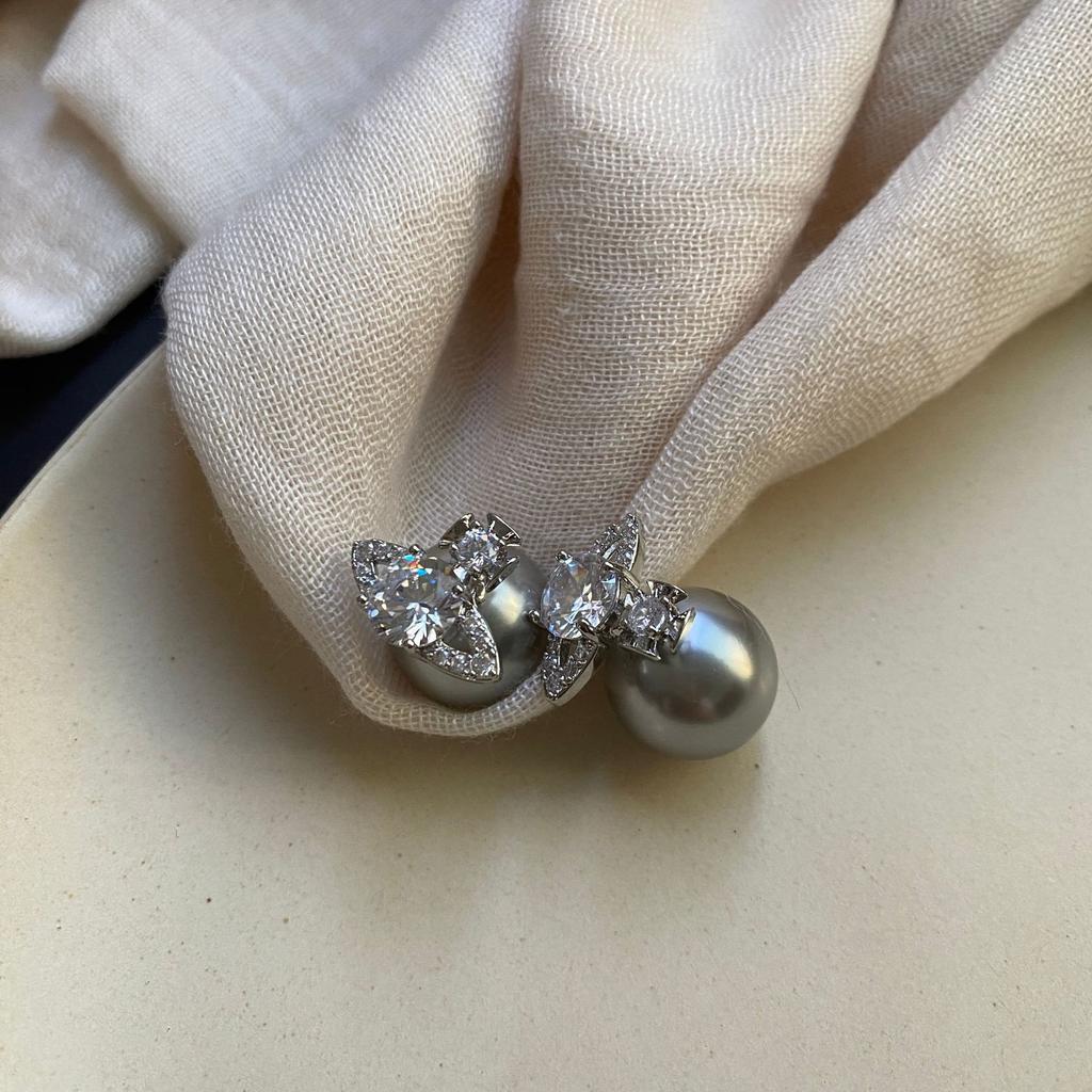 Personality Saturn Big Pearl Earrings Fashion Ins High Sense Front and Rear Earrings Personality Temperament Niche Design Women