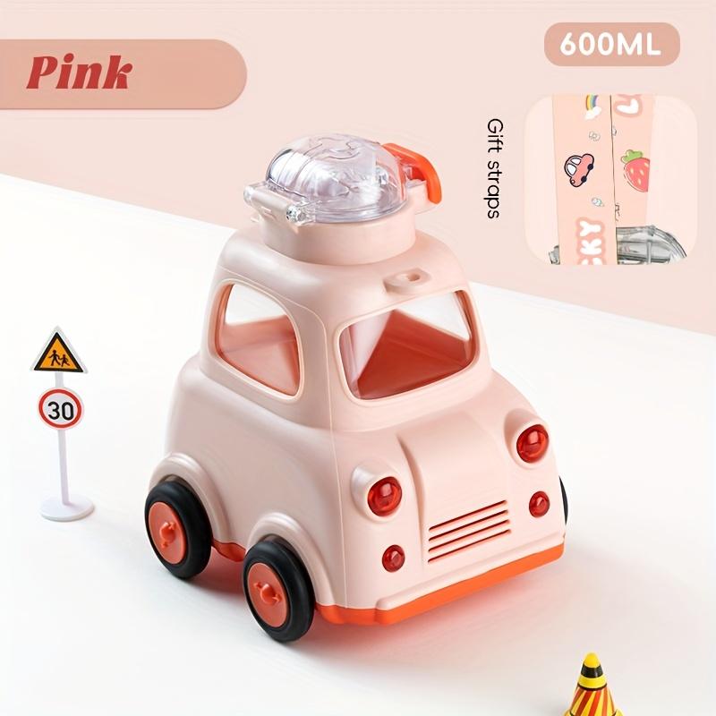 600ml Car Shaped Water Bottle with Straw Carry Handle BPA Free Tritan Material, Locking Lid, Spill Proof Design Cute Yellow Vehicle for Kids, Toddlers